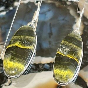 Indonesian Buzzing Bumblebee Jasper Earrings 1 7/8”